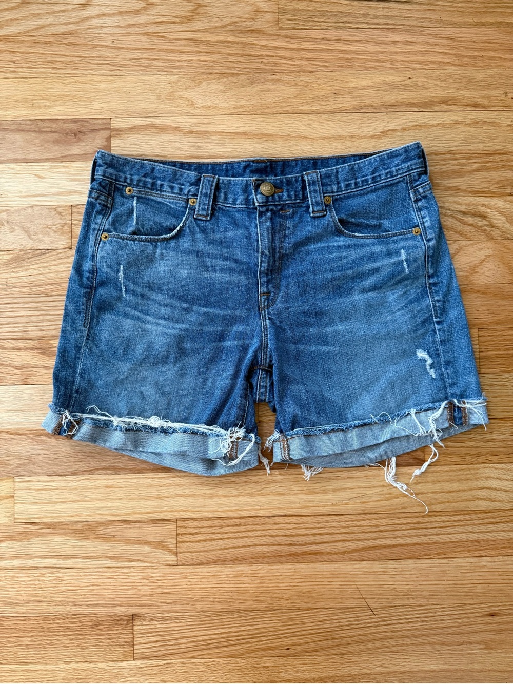J Crew Denim Cuffed Distressed Shorts 28